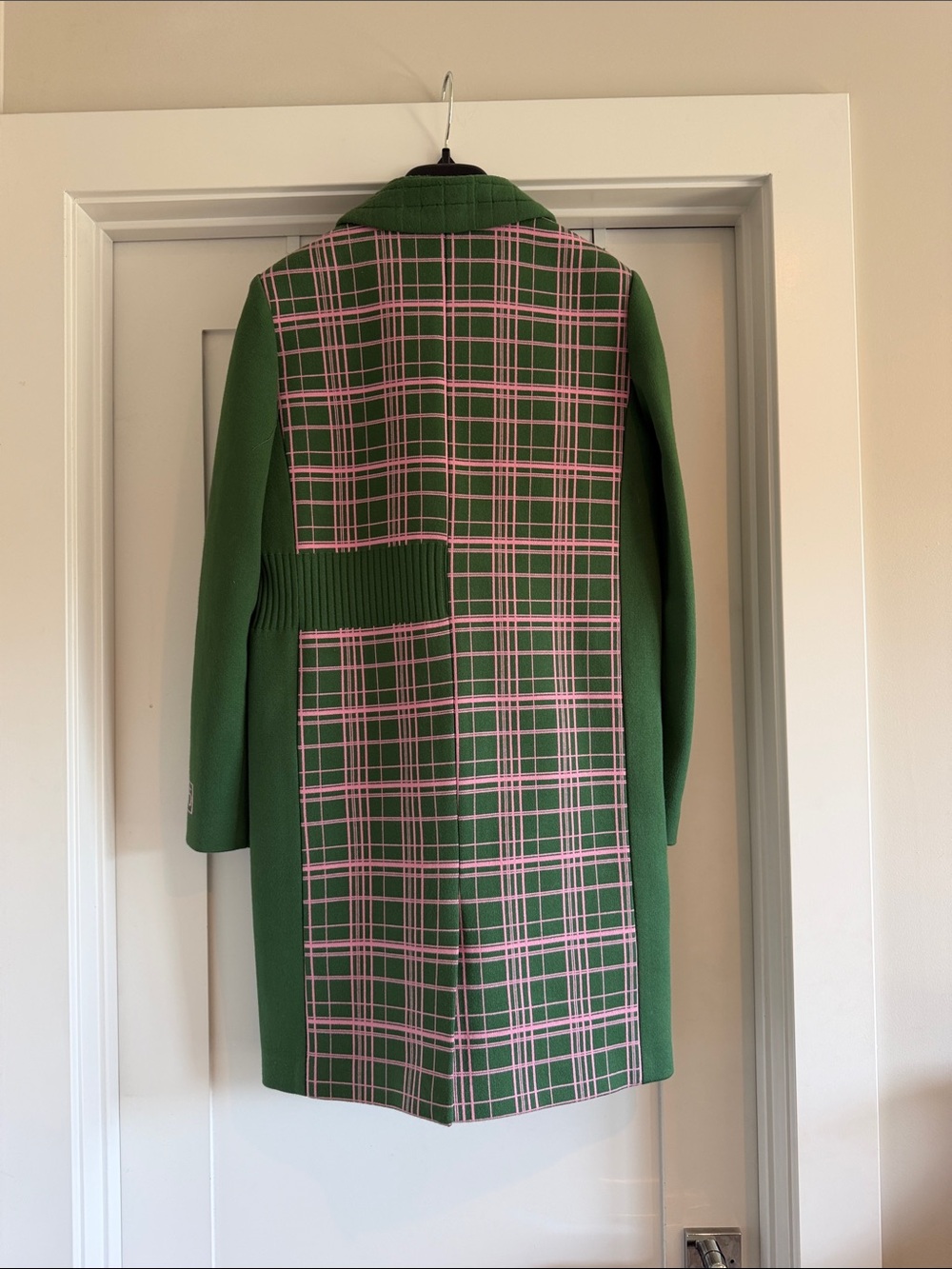 PH5 Green and Pink Plaid Wool Trench Coat - Picture 2 of 5